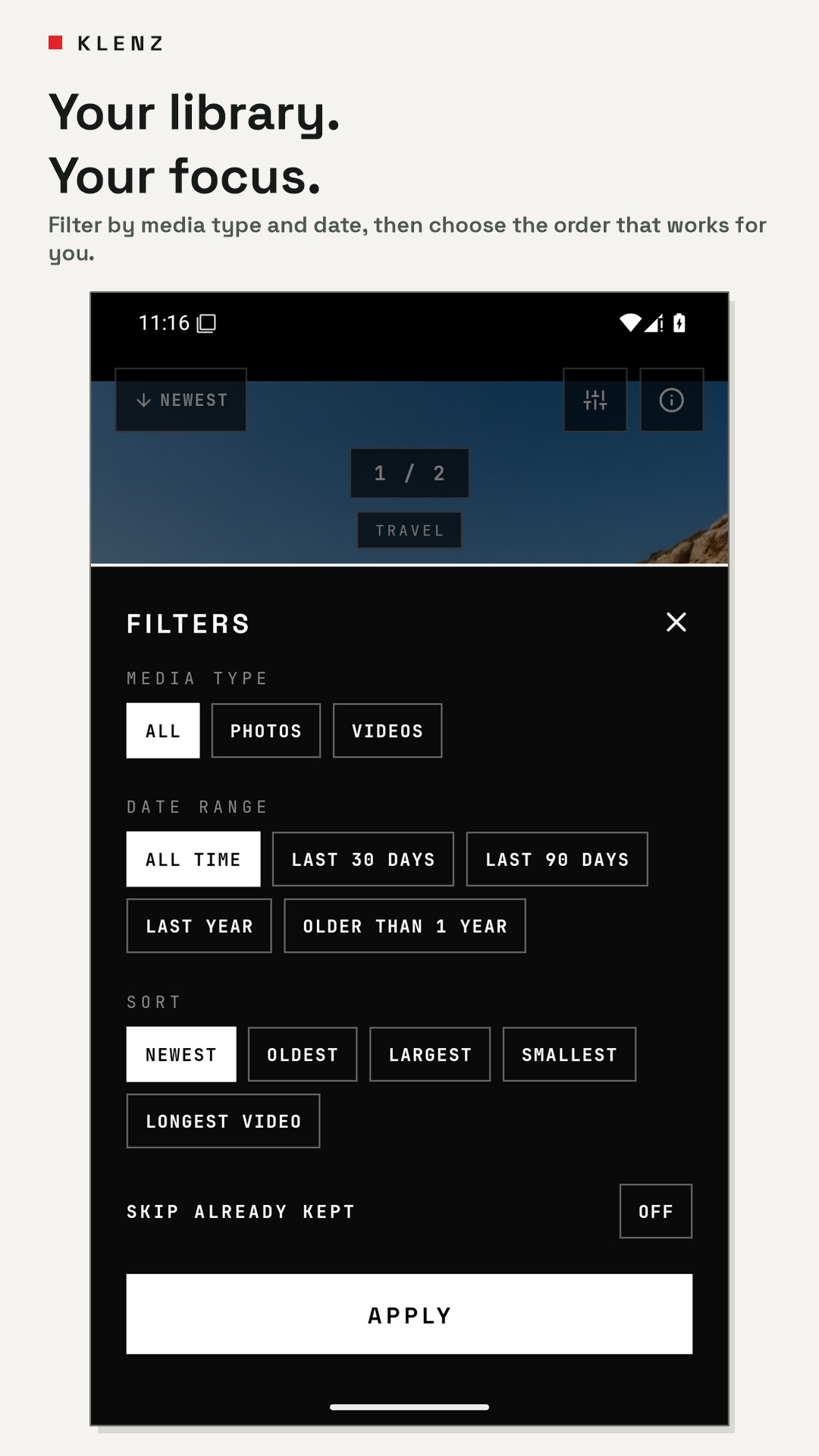 Review filters screen in Klenz. Find an order that works for you.